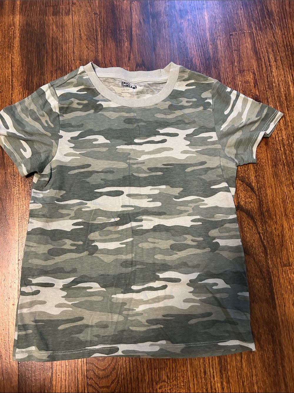 Epic Threads Green & Cream Camo Short Sleeve Tee